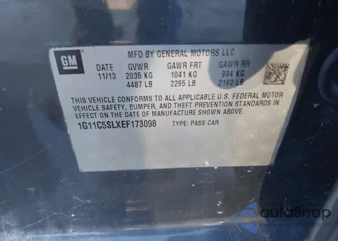 2014 Chevrolet Malibu 1Lt z USA, uszkodzony, nr VIN 1G11C5SLXEF173098